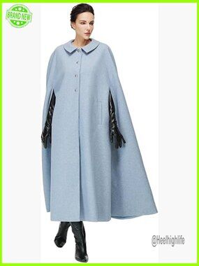 Wool Blend Single-Breasted Cape Coat Vintage Jacket Outwear Winter